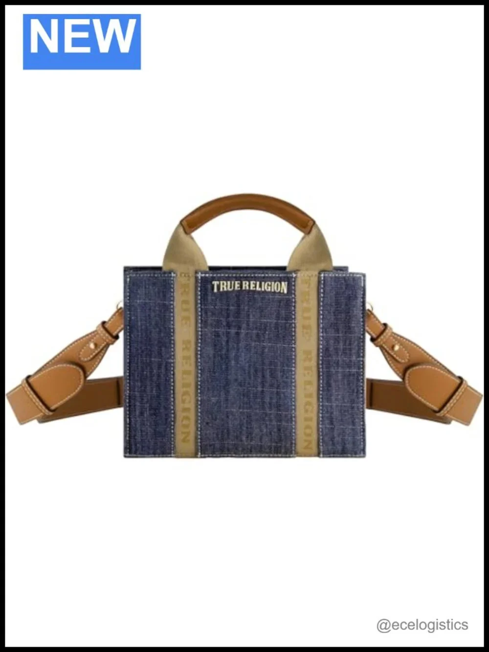 Denim Box Tote with Faux Leather, Removable Strap